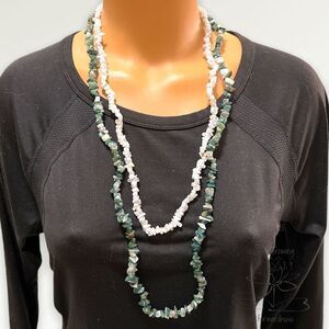 Two Stone Chip Necklaces - Natural - Green and White